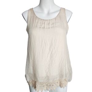 Cosmo Small Silk Overlay Made in Italy Tank Crochet Hem Boho Y2K Fairy